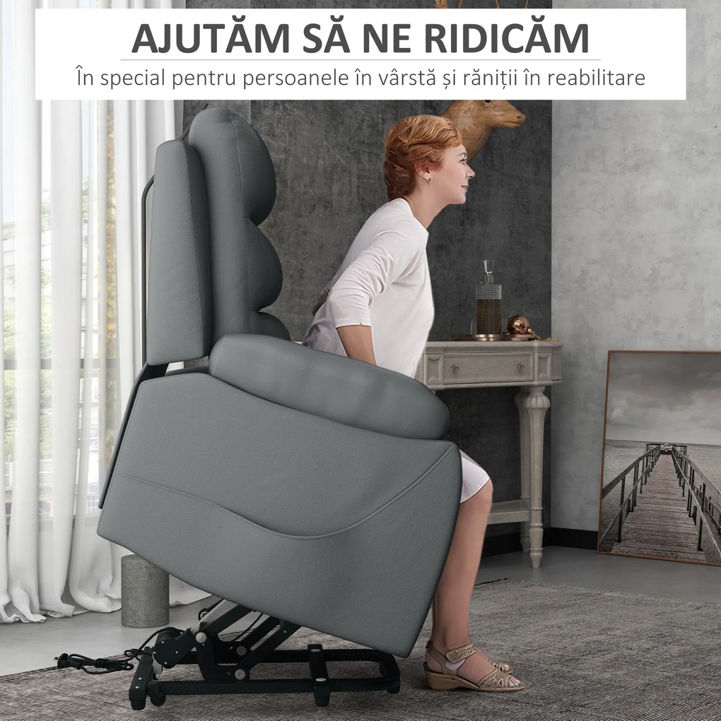 Fotoliu cu inclinare electric, din piele PU, cu masaj cu vibratii, buzunare laterale, gri HOMCOM | Aosom Romania