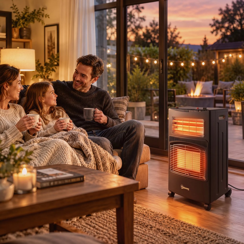 Outsunny Sobă pe gaz portabilă pliabilă 4,2 kW, neagră | Aosom Romania
