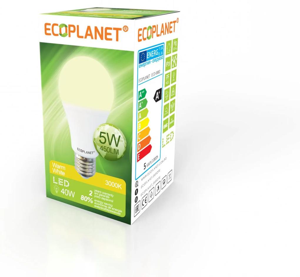 Bec LED Ecoplanet, E27, 5W (40W), 450 LM, A+, lumina calda 3000K, Mat Lumina calda - 3000K, 1 buc