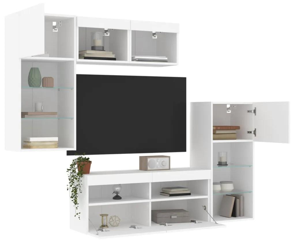 3216725 vidaXL Unități de perete TV cu LED-uri, 5 piese, alb, lemn prelucrat