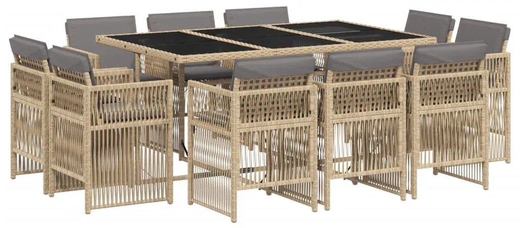 3211032 vidaXL Set mobilier grădină cu perne, 11 piese bej combinat poliratan