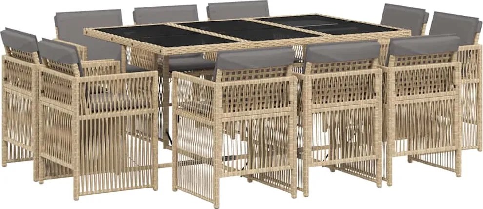 vidaXL Set mobilier grădină cu perne, 11 piese bej combinat poliratan