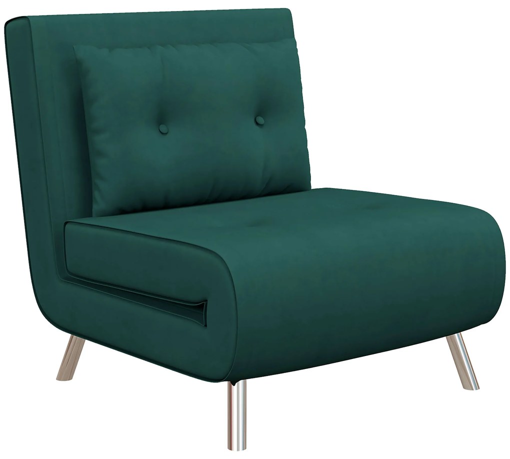 HOMCOM Fotoliu recliner cu funcție de pat, butoane decorative, aspect de pânză, 77 cm x 88 cm x 83 cm, Verde | Aosom Romania