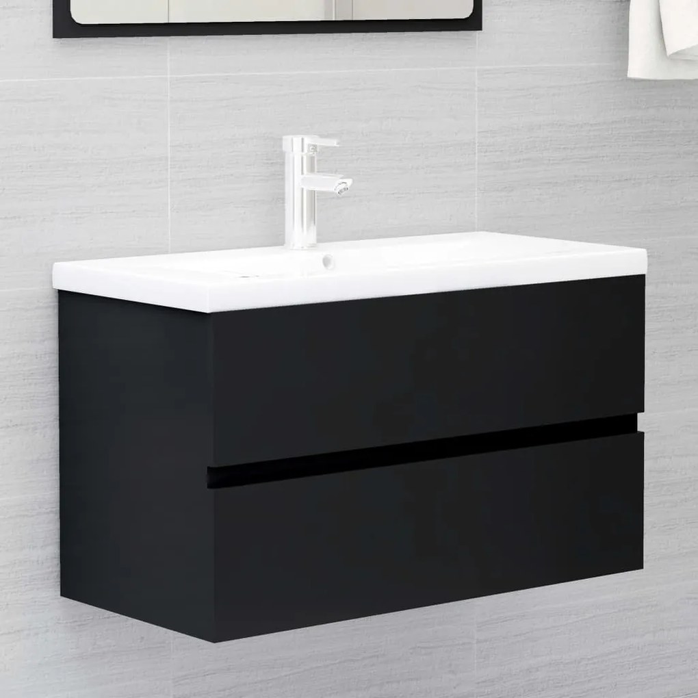 vidaXL Dulap de chiuvetă, negru, 80 x 38,5 x 45 cm, PAL