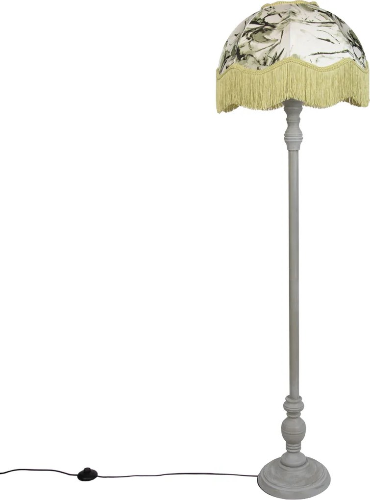 Lampă de podea neagră cu abajur floral și interior alb 45cm - Classico