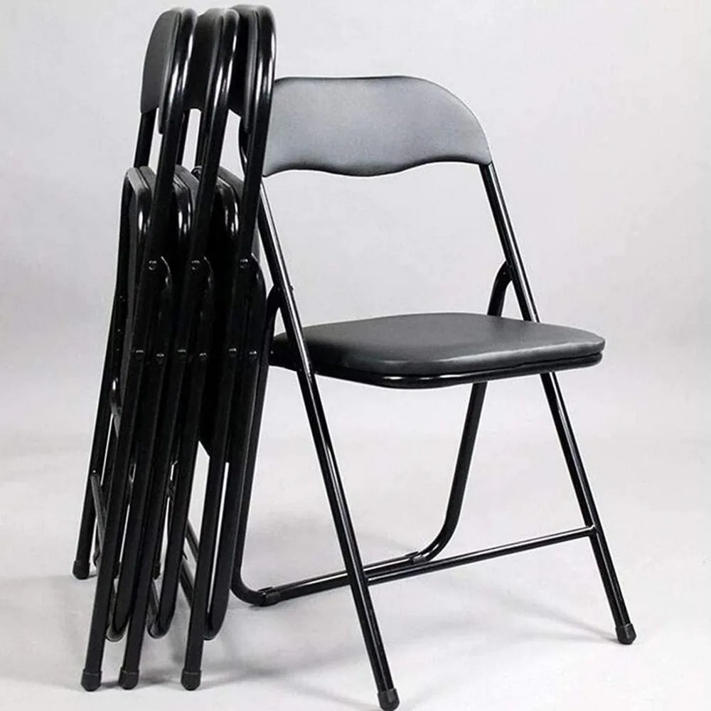 Scaun pliabil pentru living, bucatarie si camping HouseXL™ Black Folding Chair 2800, Dimensiuni 43X45X78 cm, Design ergonomic, Picioare metalice,