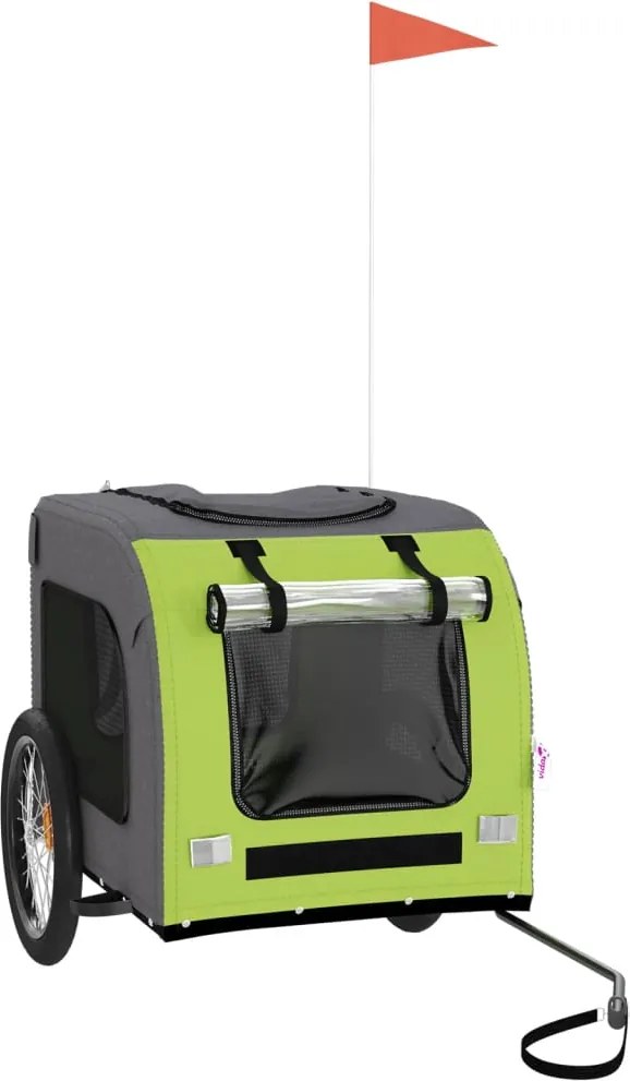 vidaXL Remorcă bicicletă animale companie verde/gri textil oxford/fier