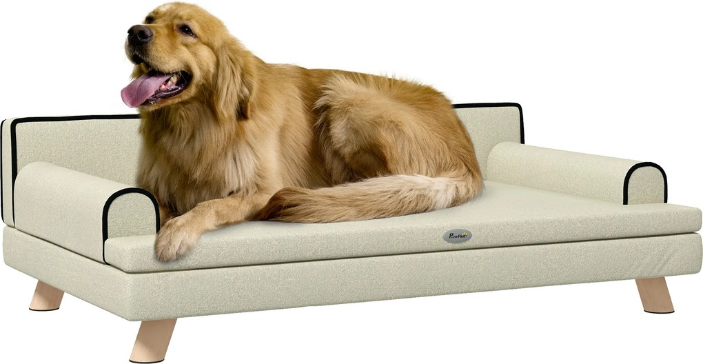 PawHut Canapea pentru câini și pisici design scandinav pernă moale detașabilă picioare din lemn masiv 100 x 62 x 32 cm bej | Aosom Romania