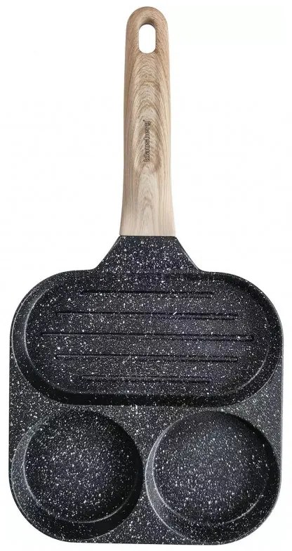 Tigaie cu 3 sectiuni Klausberg KB 7816, 36 cm, Acoperire neaderenta marmura, Maner din lemn, Inductie, Negru