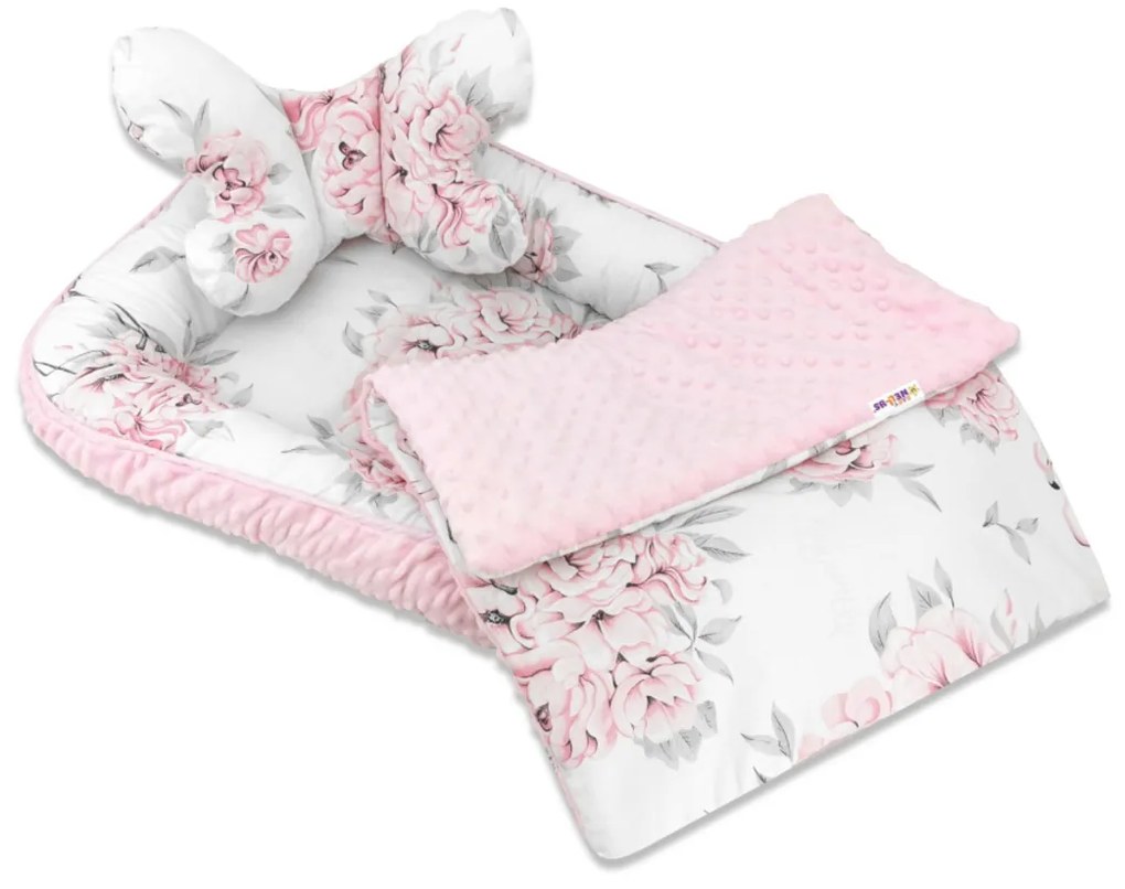 Baby Nellys Cuib cu două fețe, cocon minky 55 x 75 cm, Flamingo - roz