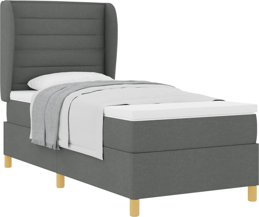 vidaXL Pat cu arcuri cu saltea Gri închis 200 x 90 cm țesătură