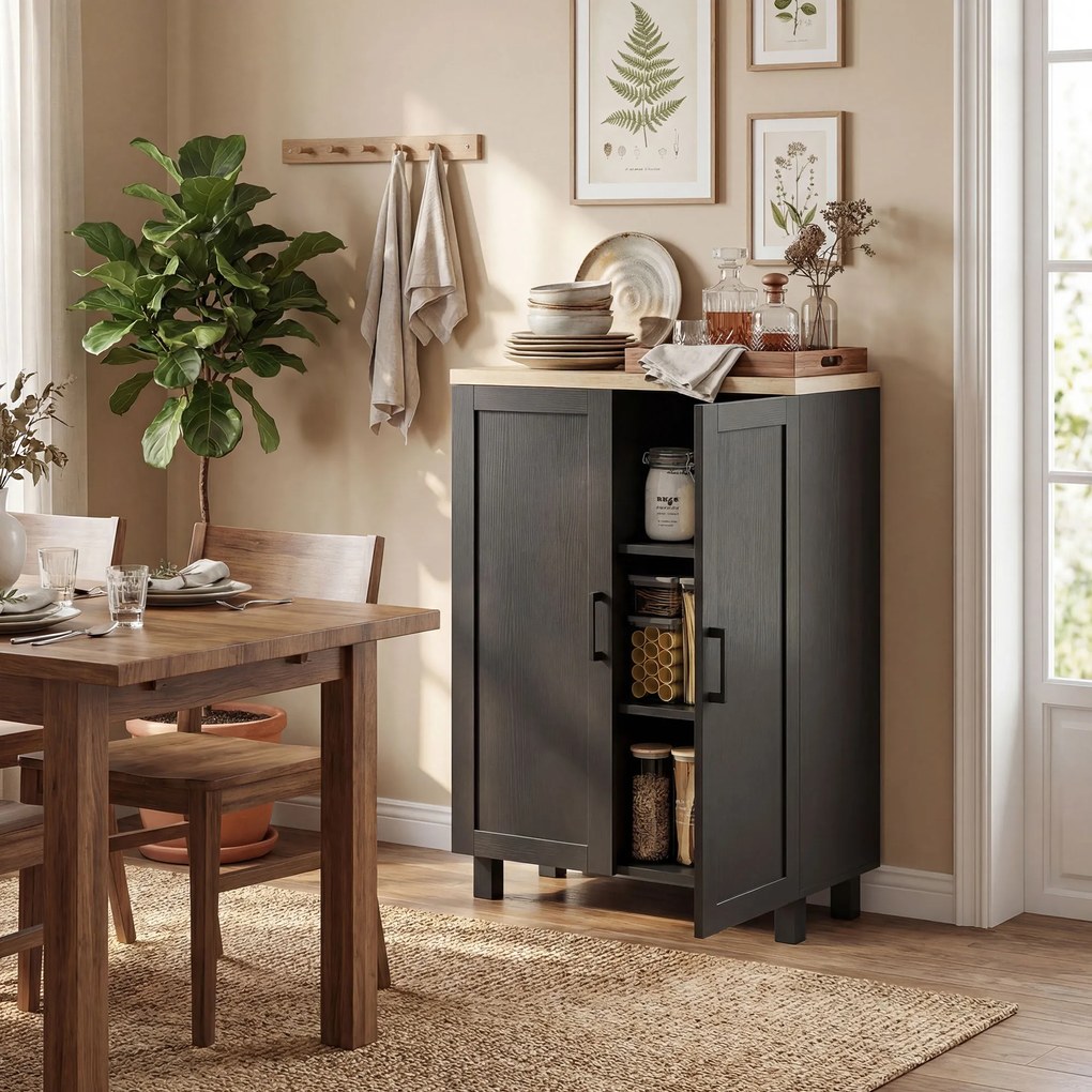 HOMCOM Bufet de Living Îngust cu 2 Uși Dulap de Bucătărie cu Poliță Reglabilă pentru Hol 60x30x90 cm Negru | Aosom Romania