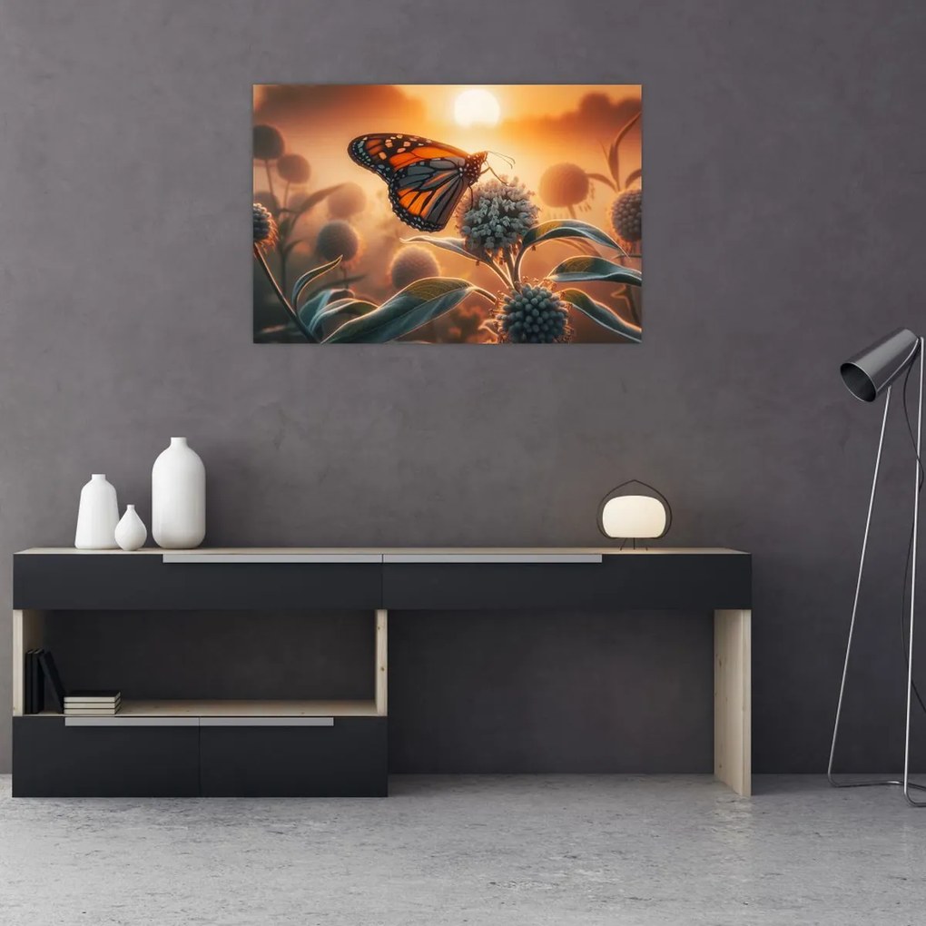 Tablou – Fluture în soare apunând (90x60 cm)