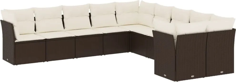 vidaXL Set canapele de grădină cu perne, 10 piese, maro, poliratan