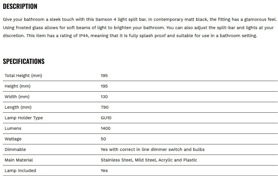 Plafoniera pentru baie cu spoturi directionabile IP44 Samson negru 4L