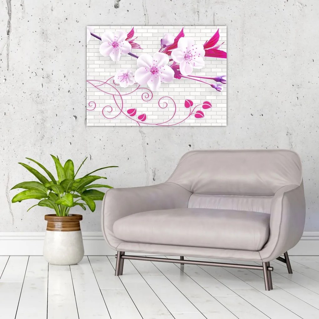 Tablou pe sticlă cu creangă înflorită (70x50 cm)