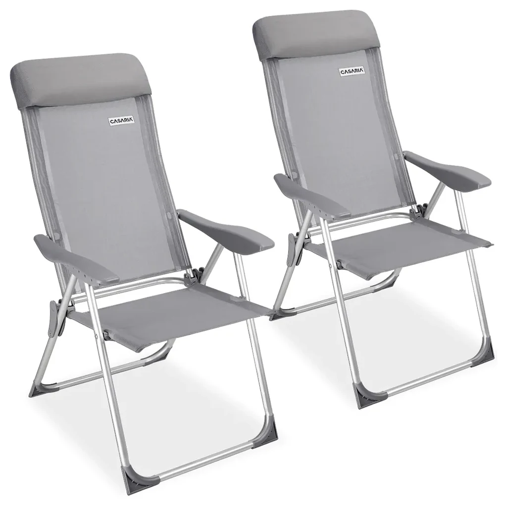 Set 2 x Scaun gradina cu spatar inalt Aluminiu Pliabil Gri