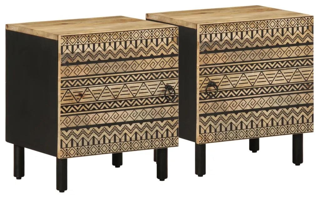 vidaXL Noptiere, 2 buc., negru, 40x33,5x46 cm, lemn masiv mango brut