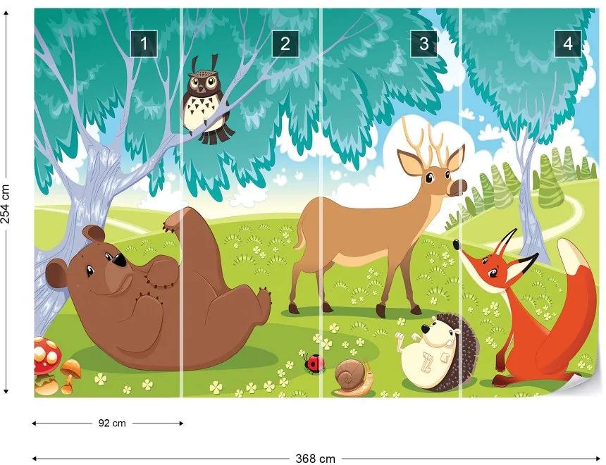 Fototapet GLIX - Cartoon Animals In The Forest + adeziv GRATUIT Papírová tapeta  - 368x254 cm