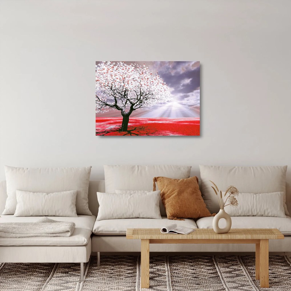 Tablou pe sticlă cu pomul roșu (70x50 cm)