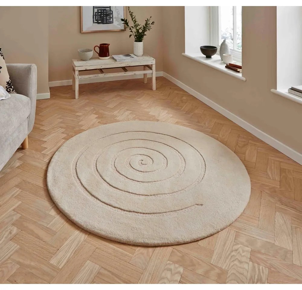 Covor rotund din lână Think Rugs Spiral, ⌀ 140 cm, crem fildeș