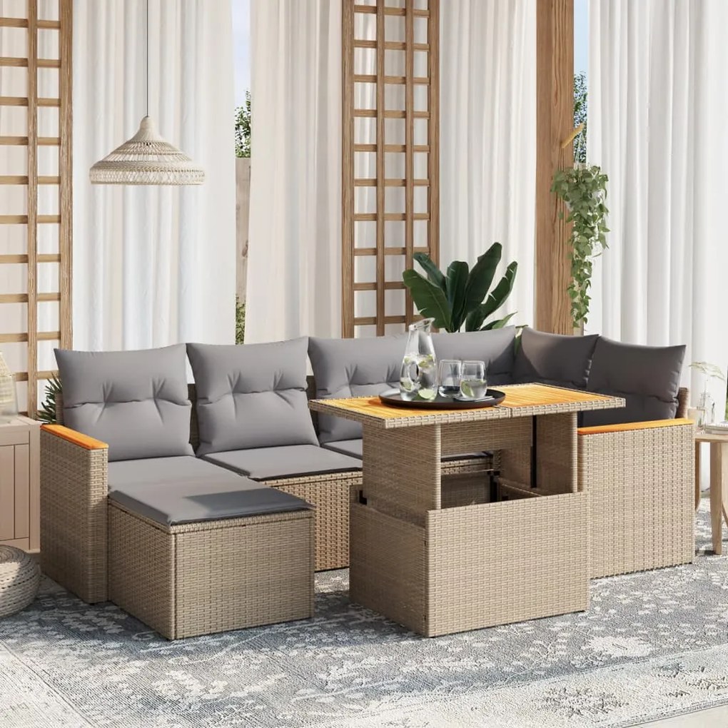 vidaXL Set canapele de grădină, 7 piese, cu perne, bej, poliratan