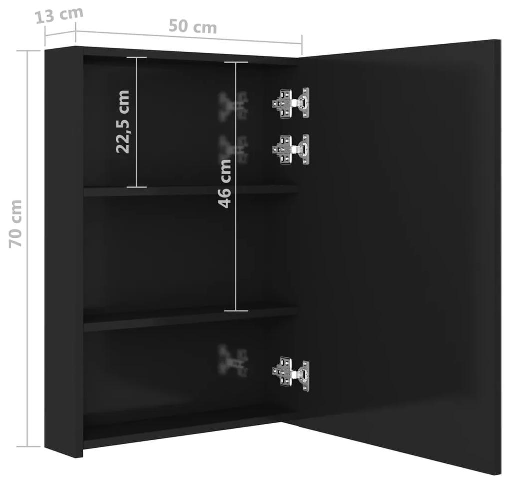 Dulap de baie cu oglinda si LED negru stralucitor, 50x13x70 cm Negru stralucitor