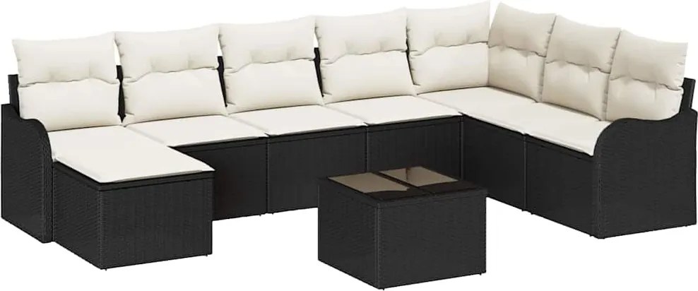 vidaXL Set de canapele pentru grădină 9 pcs Negru și alb Rattan poli