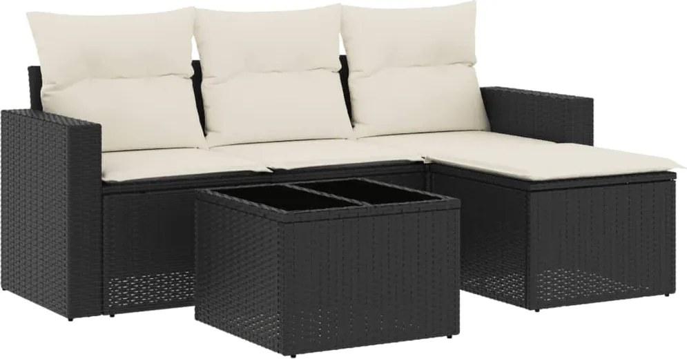 vidaXL Set mobilier de grădină cu perne, 5 piese, negru, poliratan