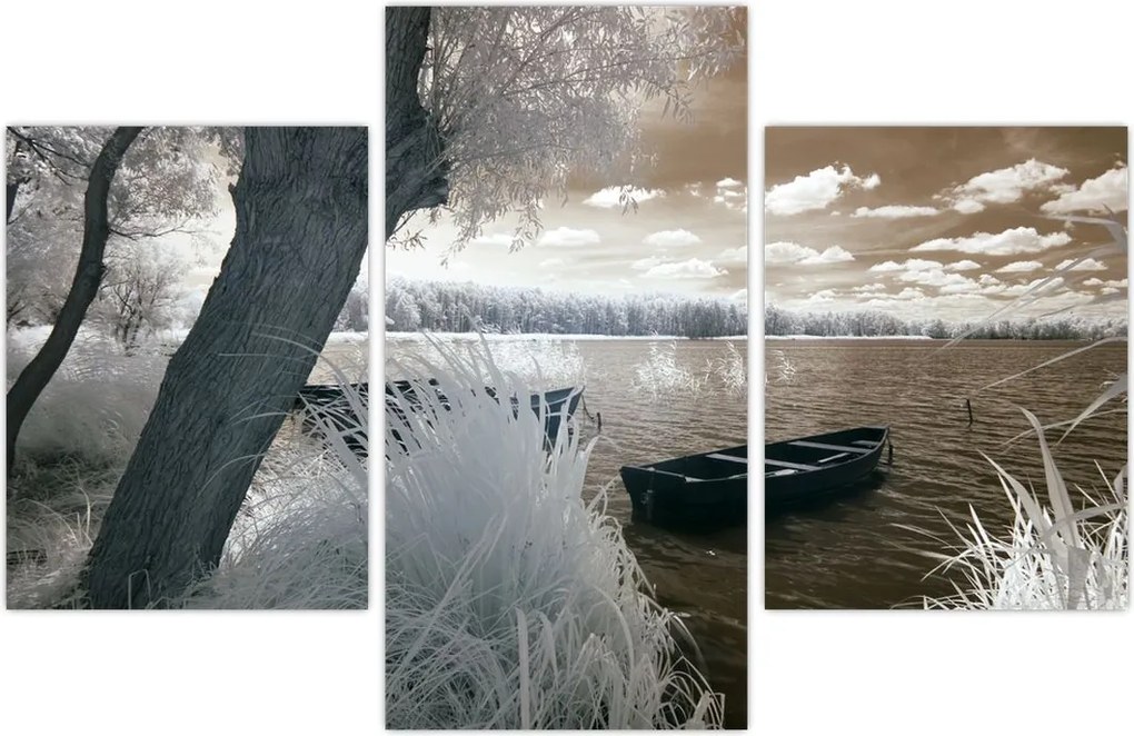 Tablou cu barca pe lac (90x60 cm)