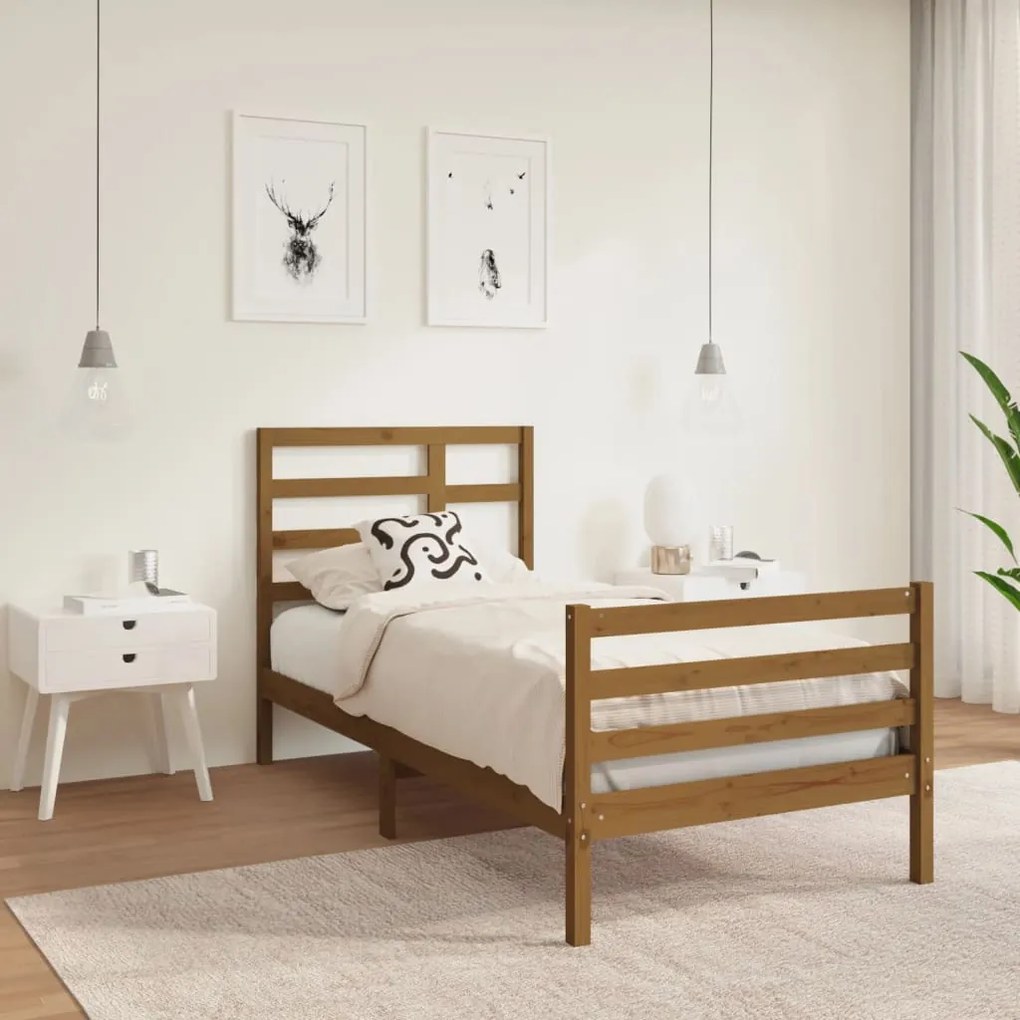 3105823 vidaXL Cadru de pat Small Single 2FT6 maro miere, 75x190 cm lemn masiv