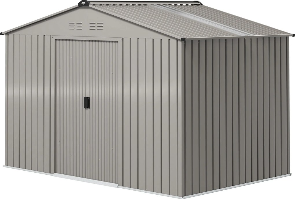 Outsunny Magazie de Grădină 4,9 m² 277x195x192 cm cu 2 Uși Culisante, Acoperiș Înclinat și 4 Grile de Ventilație, Gri Argintiu | Aosom Romania