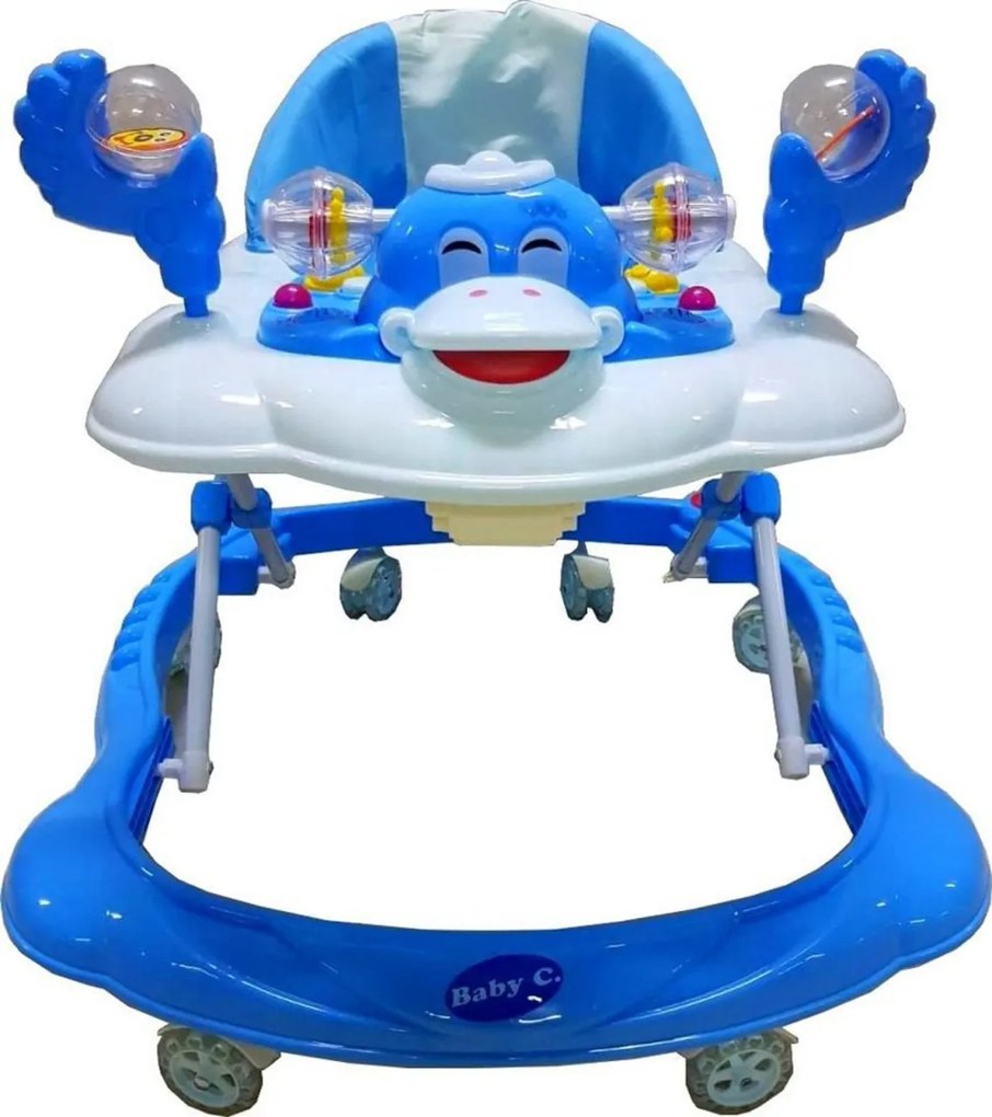 Premergator reglabil in 3 trepte NOVOKIDS™ Baby C, cu melodii, roti silentioase din silicon, Ratusca, Pliabil, Albastru