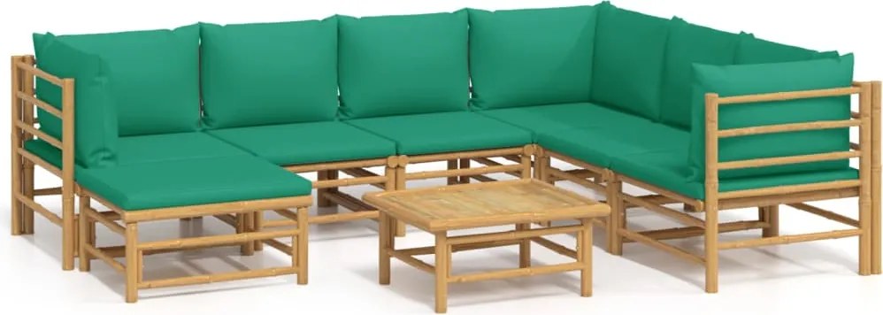 vidaXL Set mobilier de grădină cu perne verzi, 8 piese, bambus