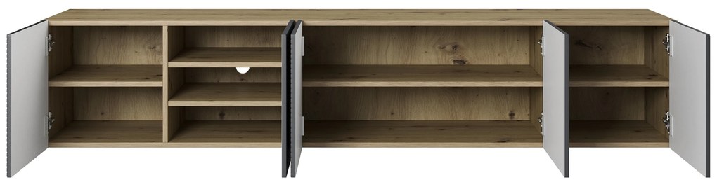 Comodă TV suspendată Asha 200 cm cu front canelat - artisan / rivier stone mat