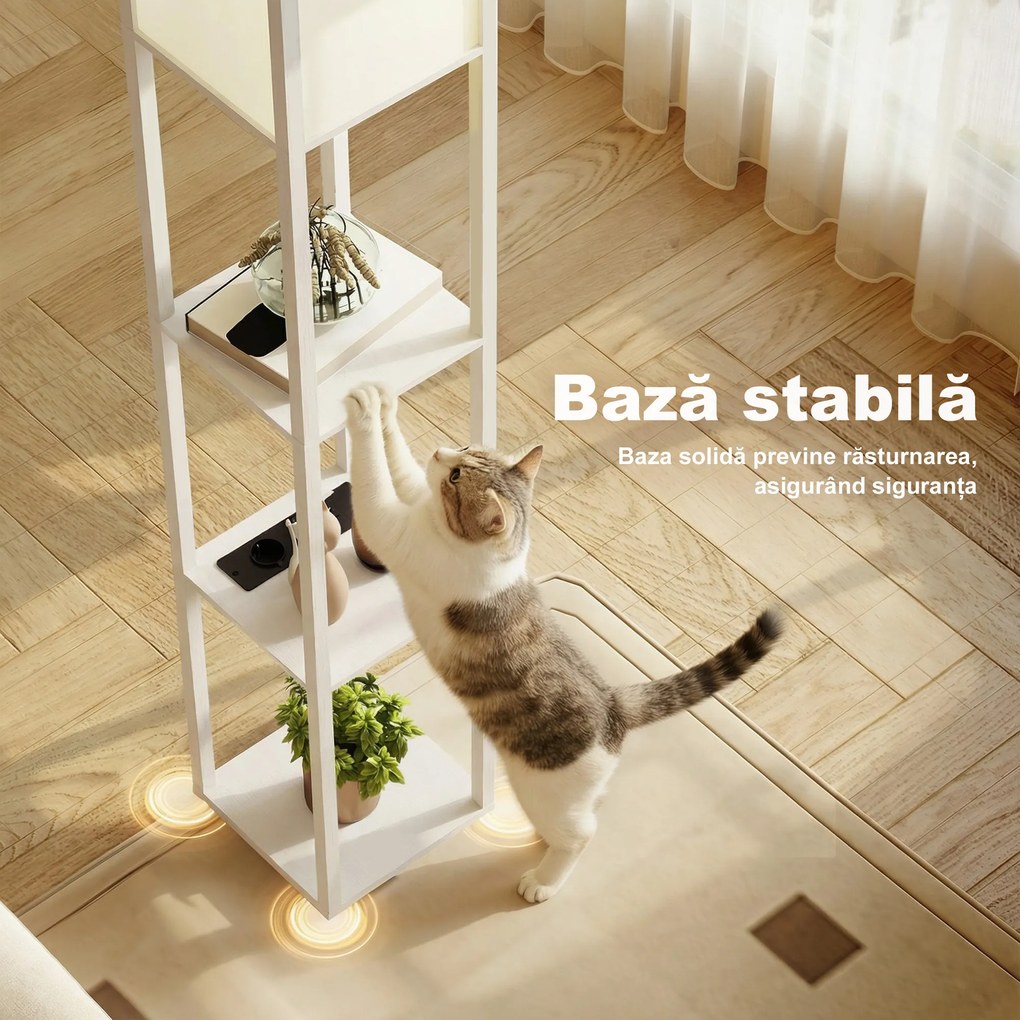 HOMCOM Lampă de Podea LED cu Rafturi, Lampă Modernă cu Comutator cu Pedală și Porturi USB, Temperatură de Culoare Reglabilă pentru Living și Dormitor, Alb | Aosom Romania