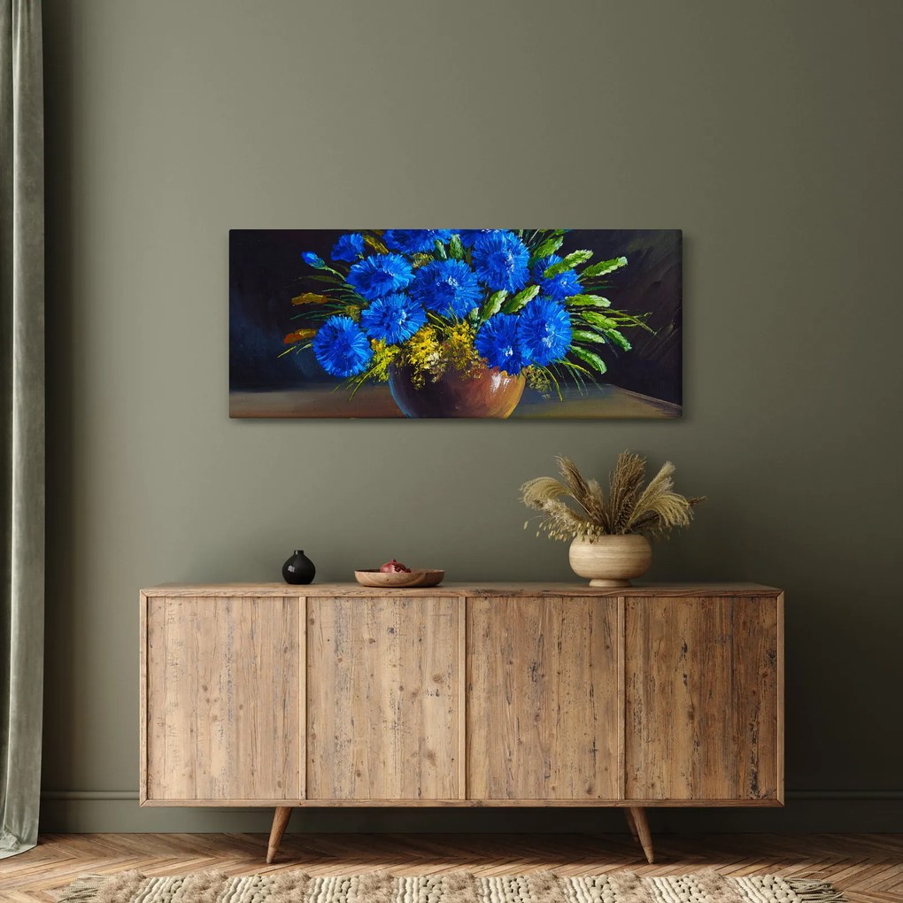 Tablou - Flori albastre în vază (120x50 cm)