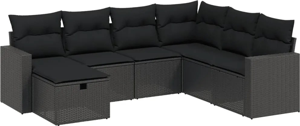 vidaXL Set canapele de grădină cu perne, 7 piese, negru, poliratan