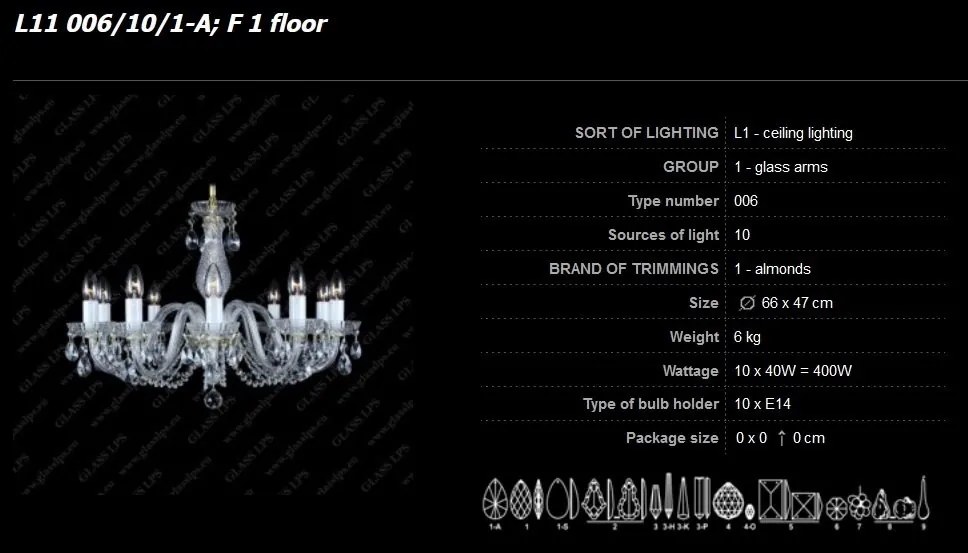 Lustra 10 brate cristal Bohemia L11 006/10/1-A; F 1 floor