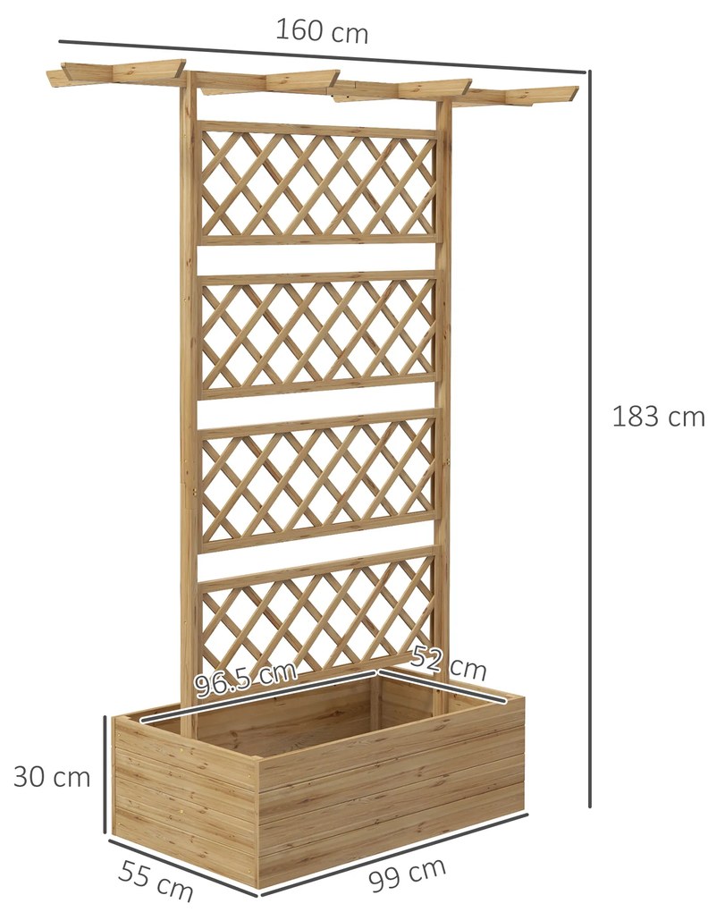 Outsunny Ghiveci din Lemn cu Spalier, Inaltat, Protectie Privata pentru Cultivarea Legumelor, Ton Natural | Aosom RO