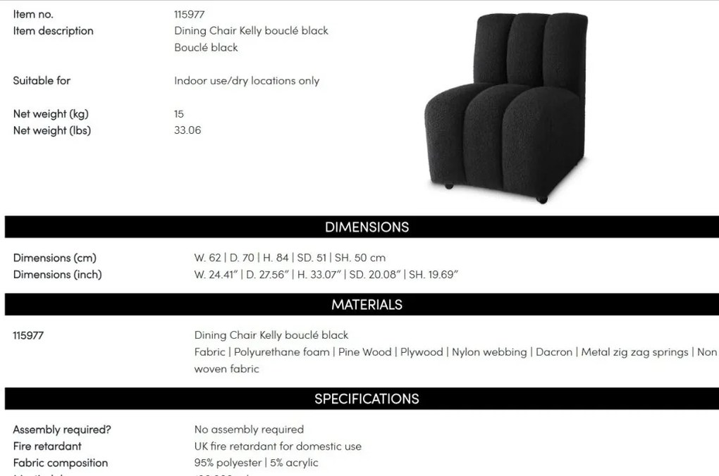 Scaun design LUX Kelly, Boucle negru