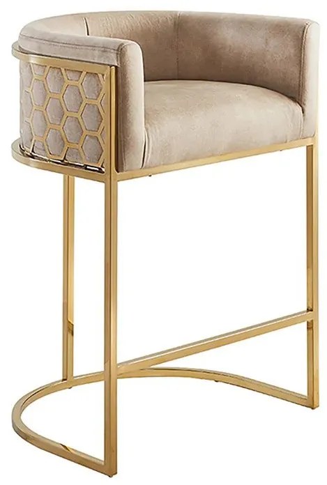 Scaun de bar ELEGANCE catifea bej, otel inoxidabil auriu