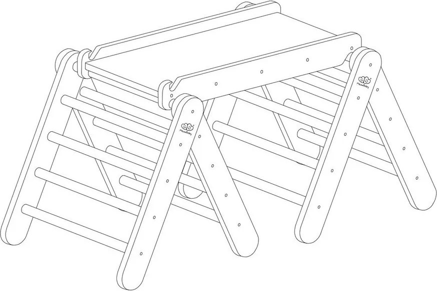 Triunghi Pikler de cățărat gri/în culoare naturală din lemn de pin 265x61x60 cm Montessori – Meowbaby