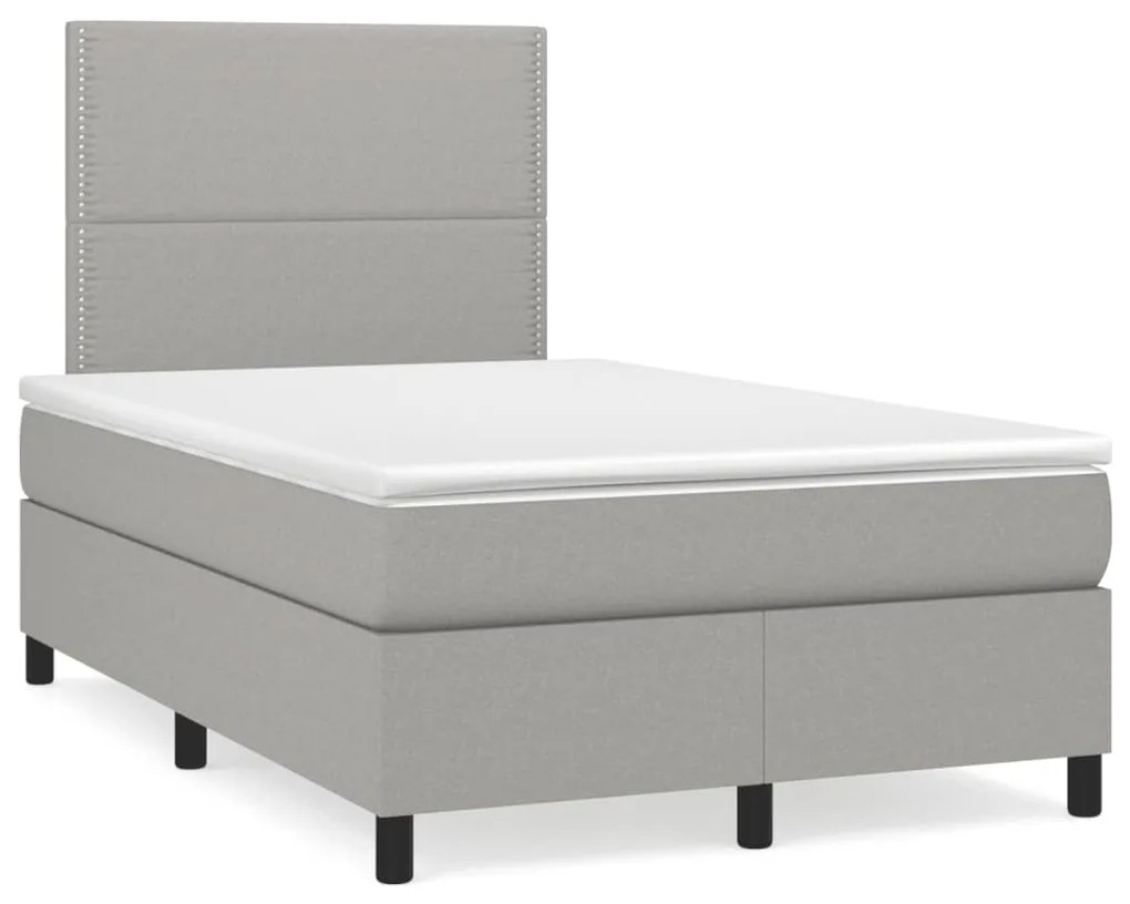 vidaXL Pat box spring cu saltea, gri deschis, 120x190 cm, textil
