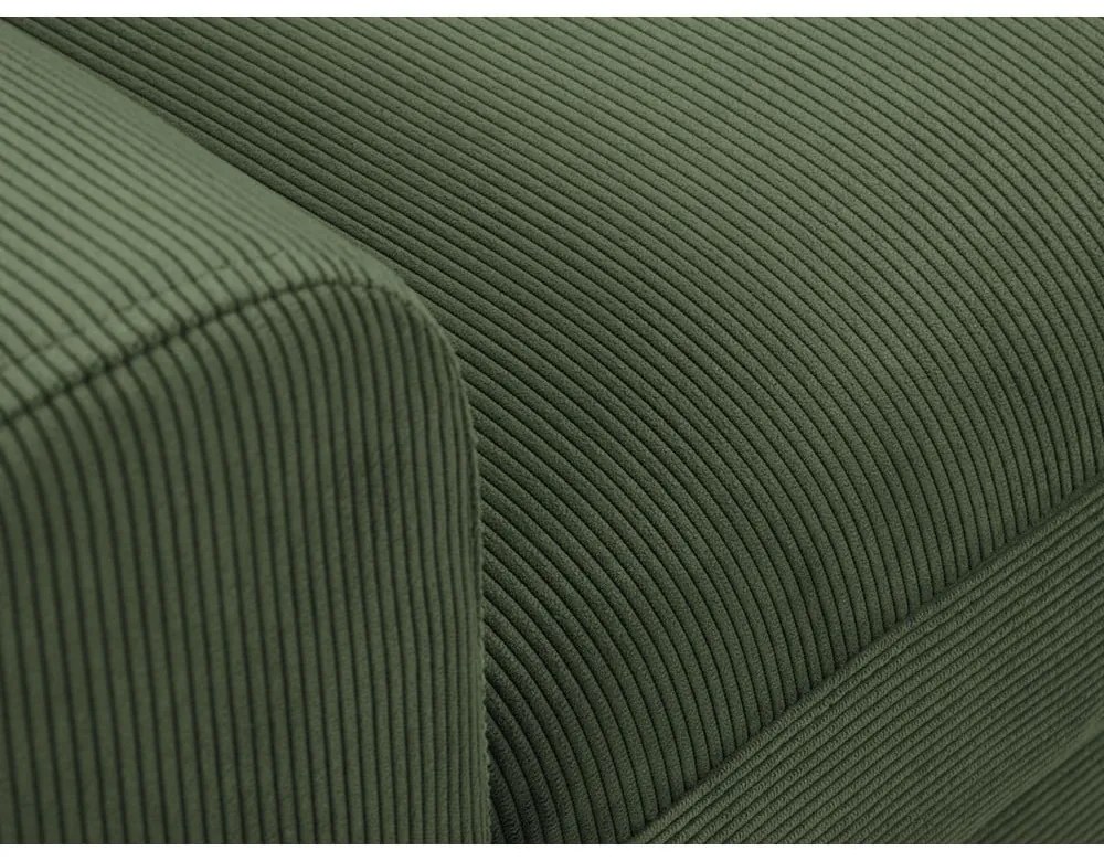 Colțar verde extensibil, cu spațiu de depozitare cu tapițerie din catifea reiată (cu colț pe partea dreaptă, cu șezlong) Kyoto – Cosmopolitan Design