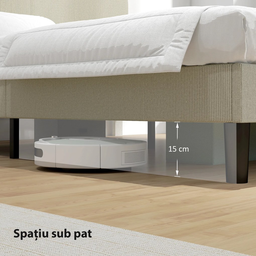 HOMCOM Cadru de Pat Matrimonial 140x200 cm Cap de Pat Reglabil pe Înălțime Îmbrăcat în Catifea, Pat Matrimonial cu Șipci de Lemn, pentru Dormitor, Montaj Ușor, Gri Deschis | Aosom Romania