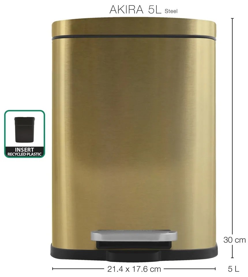 Coș de gunoi auriu mat cu pedală din oțel 5 l Akira – Spirella