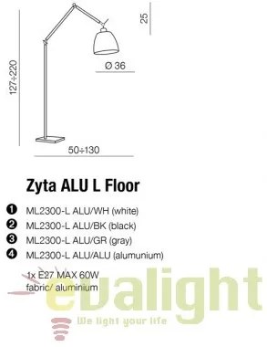 Lampadar directionabil design modern ZYTA L ALU aluminiu