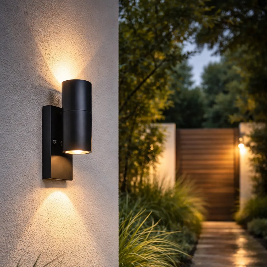 Aplica de exterior neagră cu 2 lumini IP44 cu senzor de crepuscul - Duo