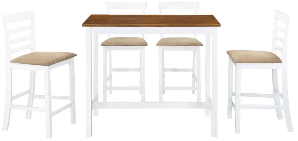275234 vidaXL Set masă și scaune de bar, 5 piese, lemn masiv, maro și alb